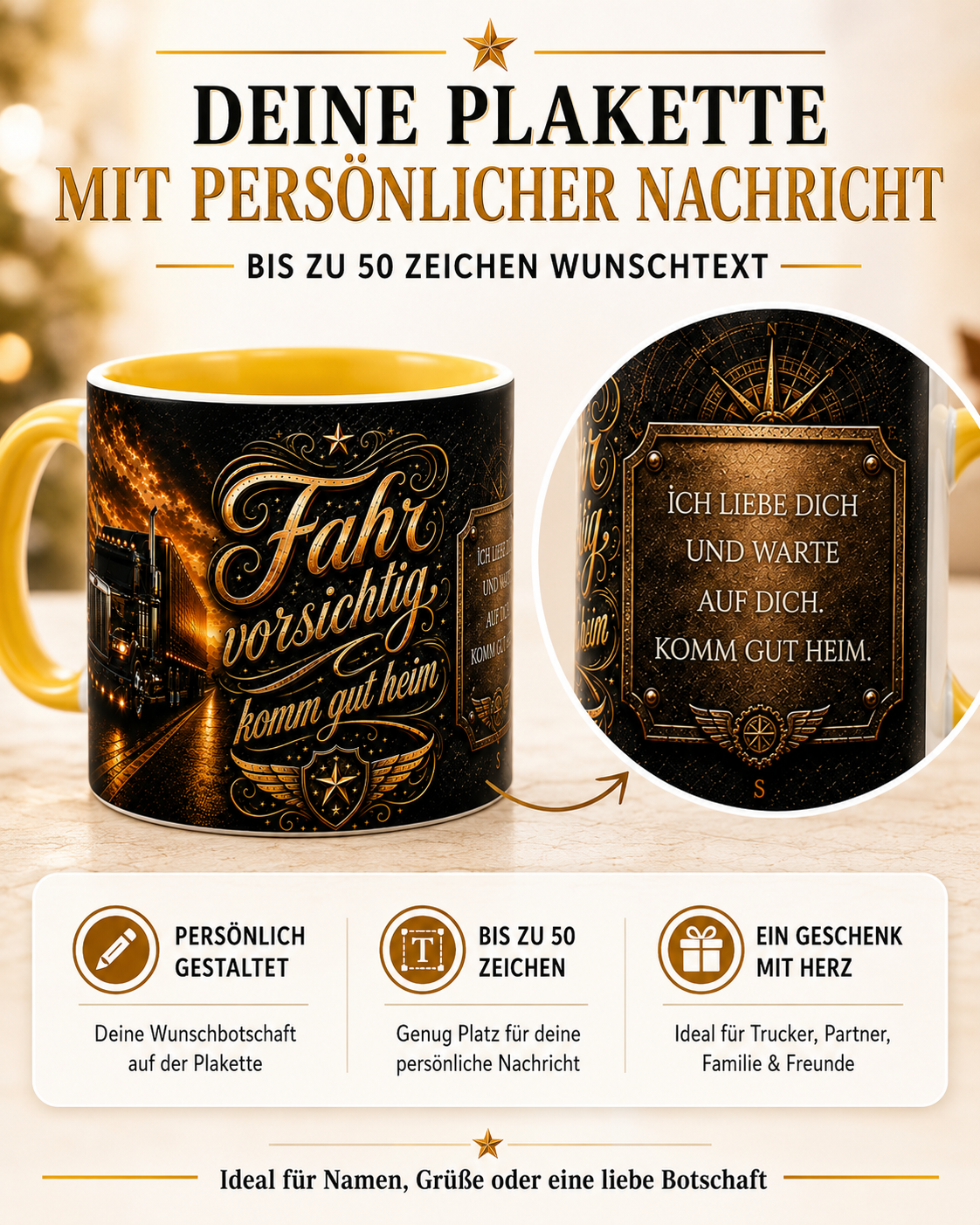 Personalisierte LKW Fahrer Tasse „Fahr vorsichtig, komm gut heim“