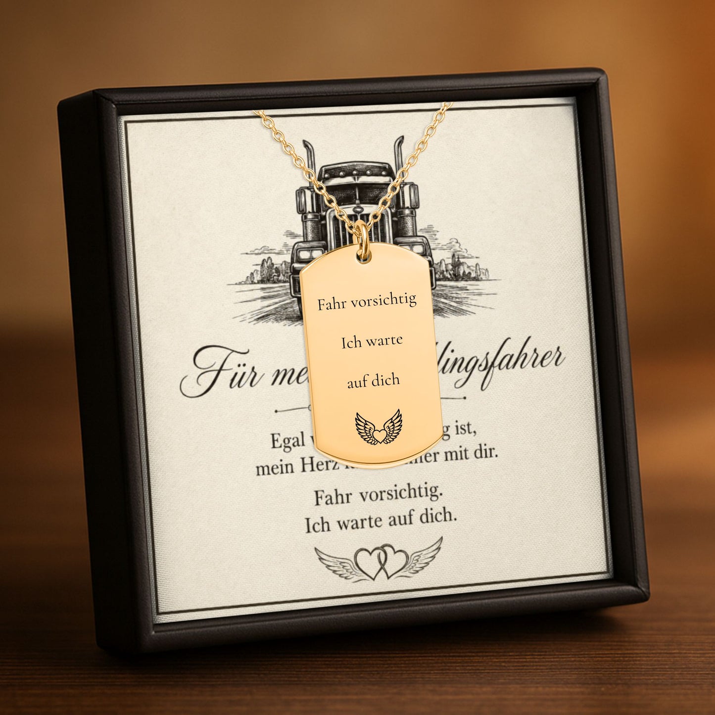 Trucker Kette mit optionaler Rückseitengravur – LKW Fahrer Geschenk